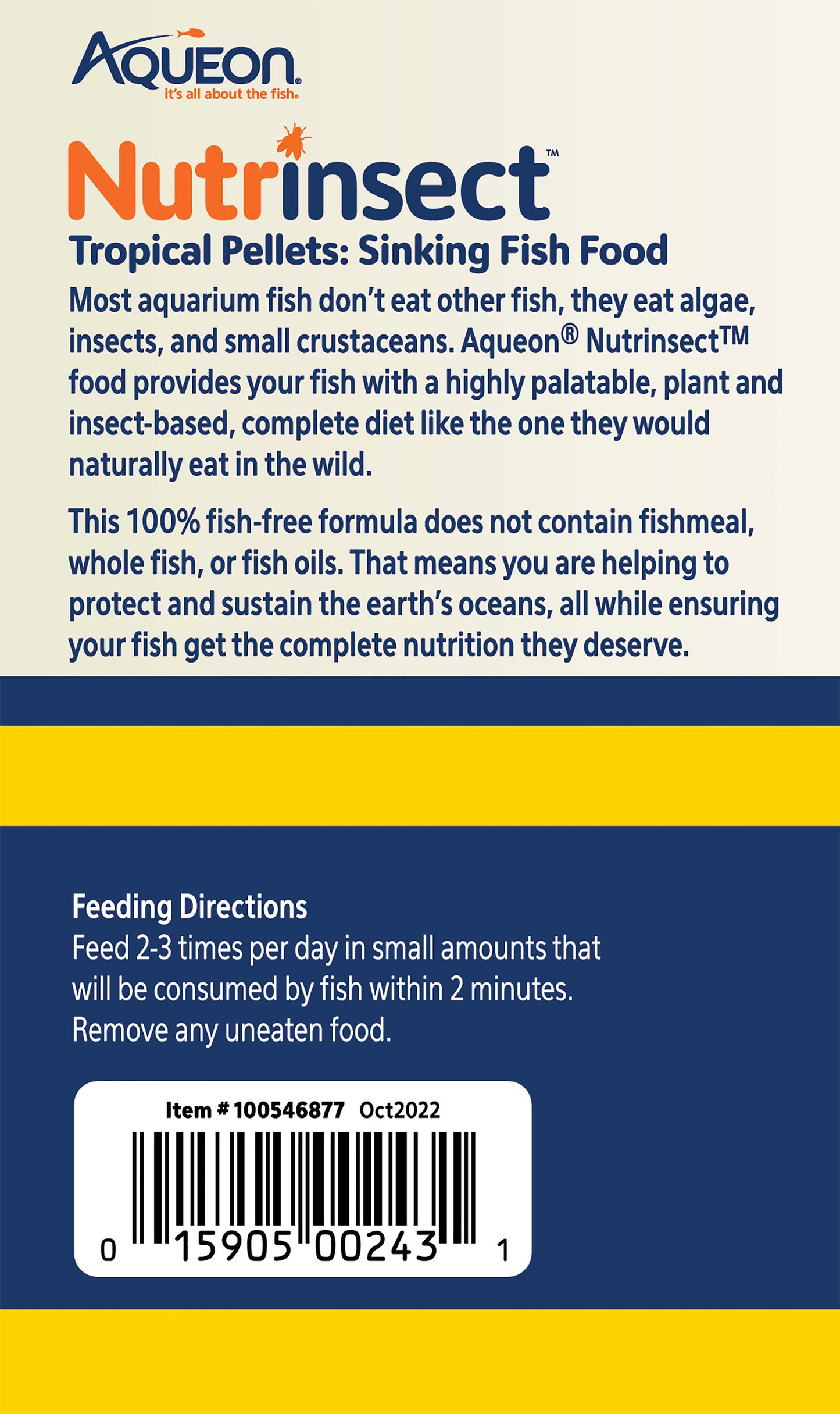 Aqueon Nutrinsect Fish-Free Fish Food Tropical Pellets