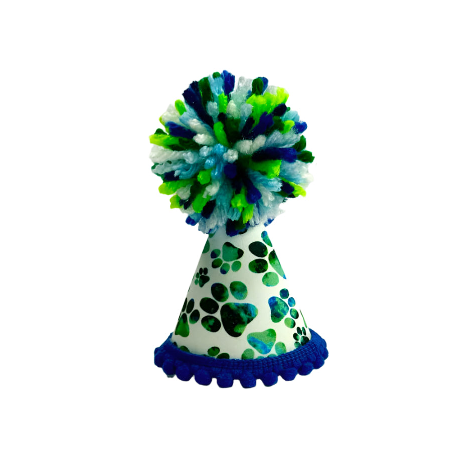 Pup Party Hats Green Blue Paws Party Hat: M