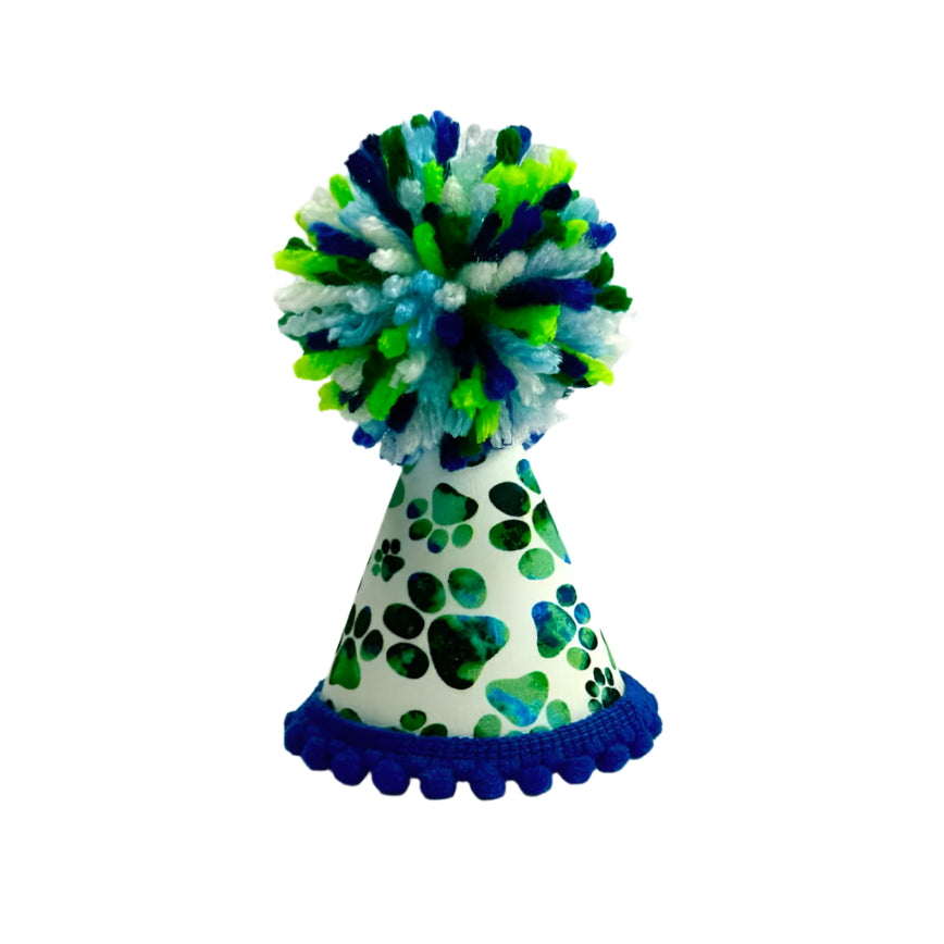 Pup Party Hats Green Blue Paws Party Hat: L