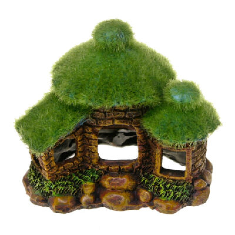 Blue Ribbon Exotic Environments Hut with Fiber Moss Aquarium Ornament