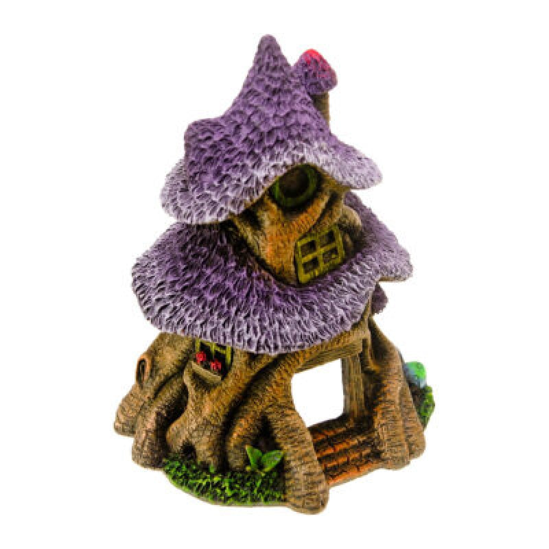 Blue Ribbon Exotic Environments Purple Thatched Roof Tree House Aquarium Ornament