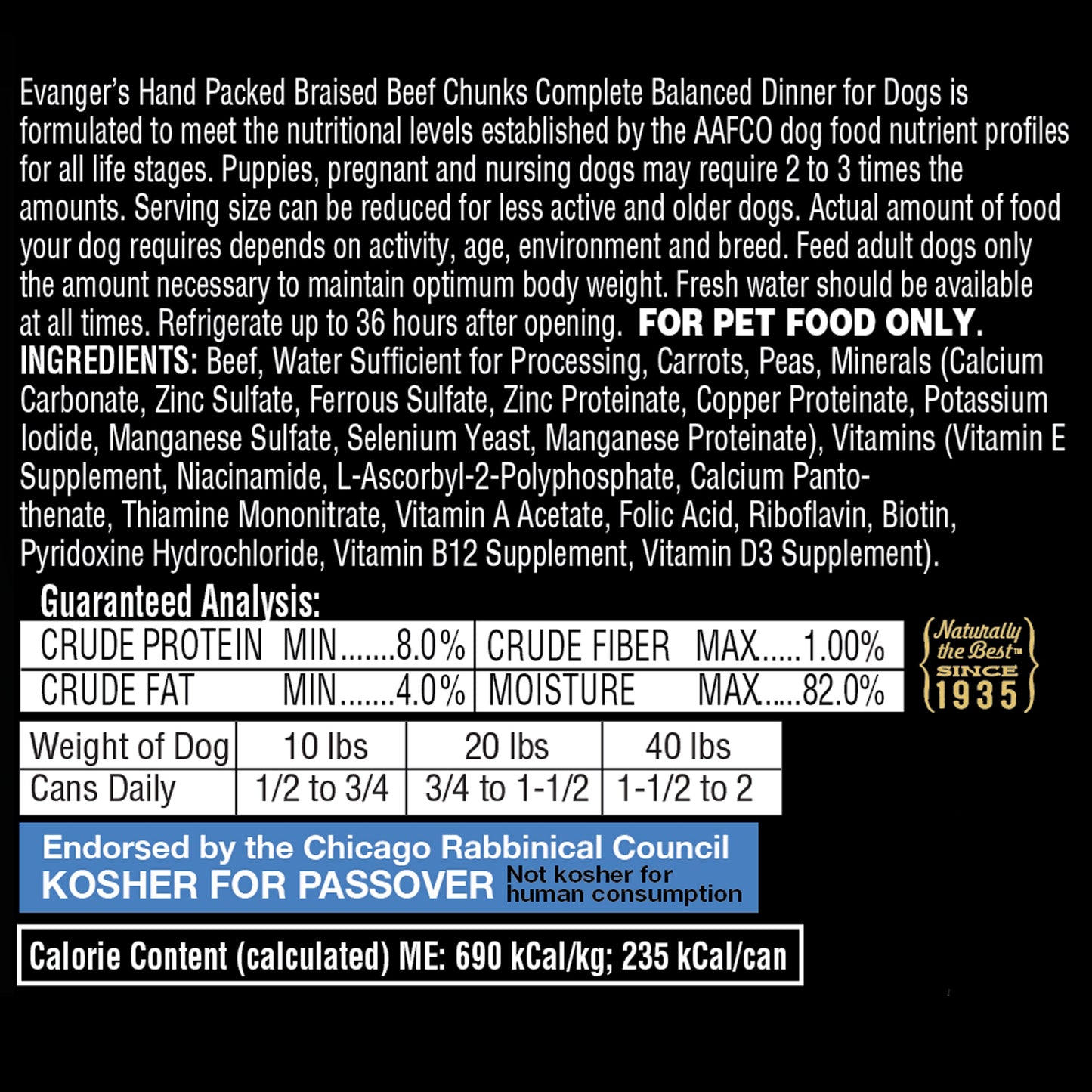 Evanger's Hand-Packed Braised Beef Chunks With Gravy Dog Food 12 oz.