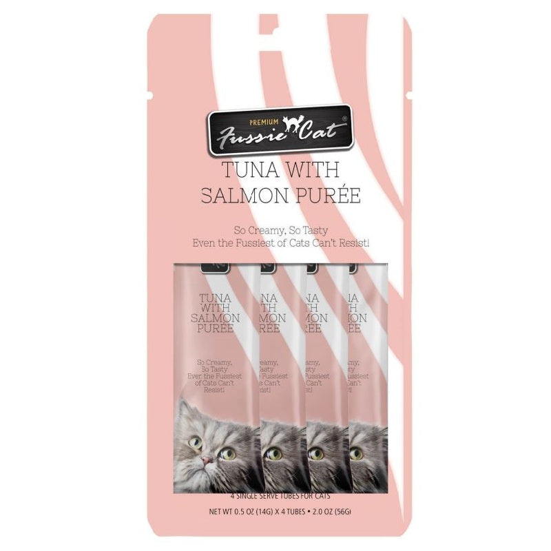 Fussie Cat Tuna with Salmon Puree Lickable Cat Treats, .5-oz. x 4-Tubes