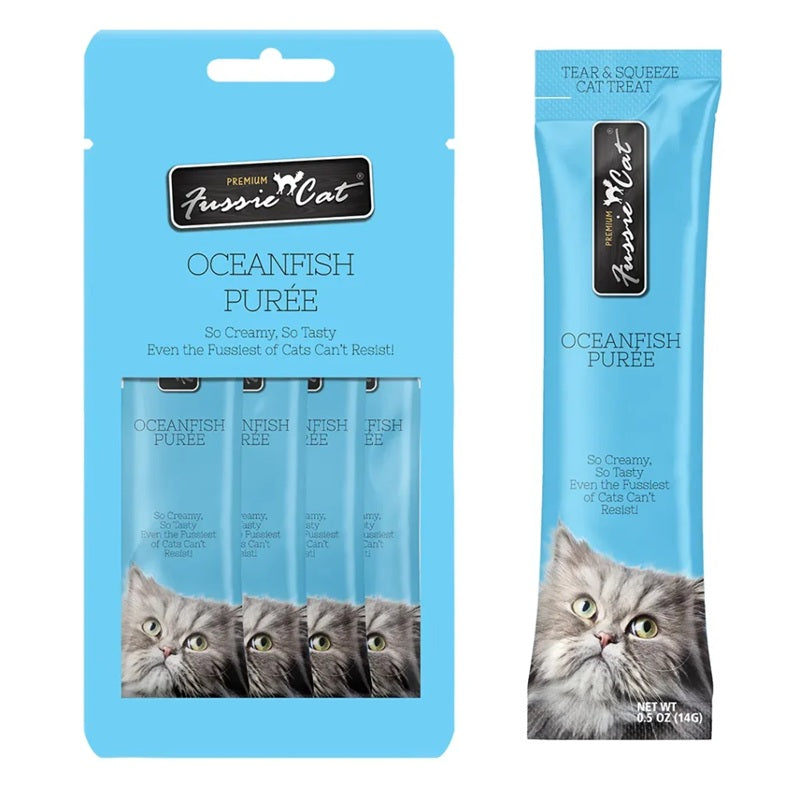Fussie Cat Oceanfish Puree Lickable Cat Treats, .5-oz x 4-Tubes