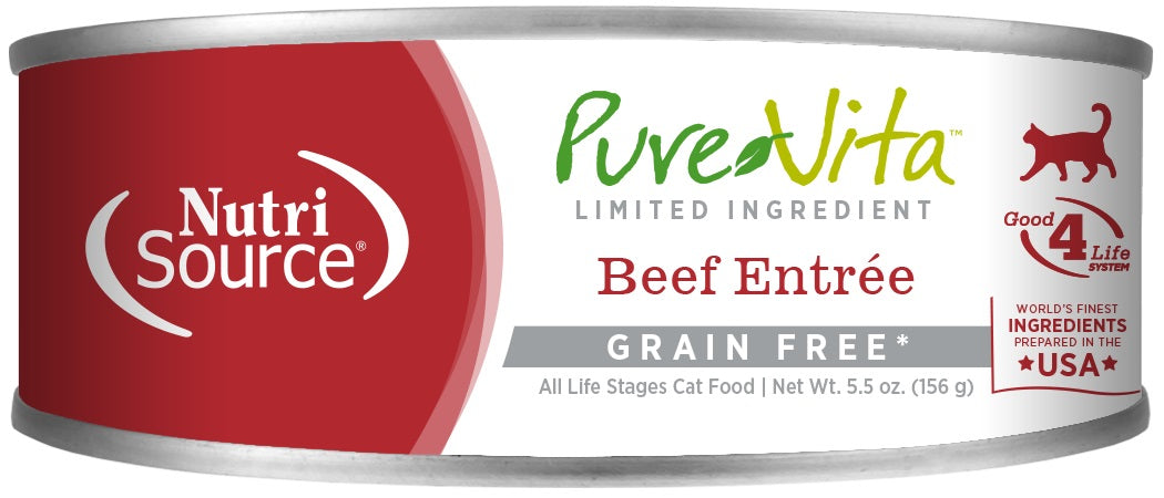 NutriSource PureVita Grain Free Beef Entree Canned Cat Food 5.5 oz