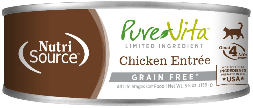 NutriSource PureVita Grain Free Chicken Entree Canned Cat Food 5.5 oz