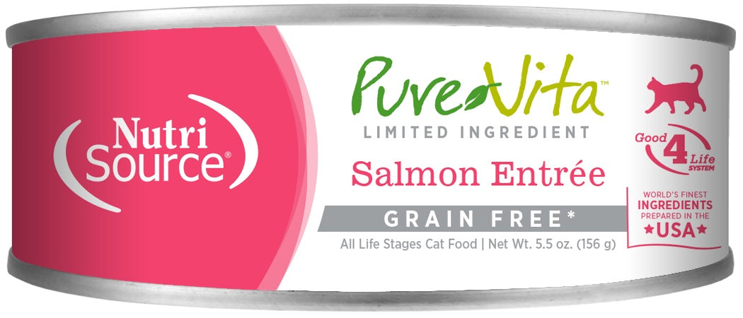 NutriSource PureVita Grain Free Salmon Entree Canned Cat Food 5.5 oz