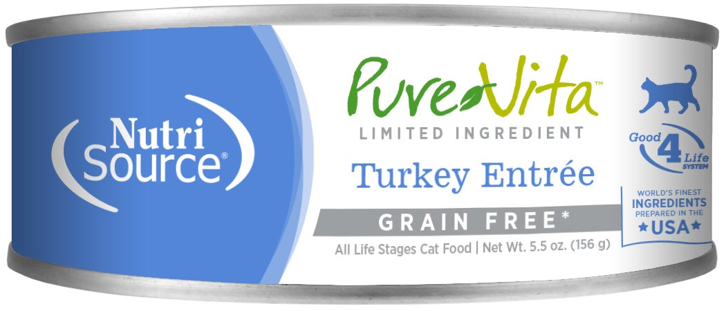 NutriSource PureVita Grain Free Turkey Entree Canned Cat Food 5.5 oz