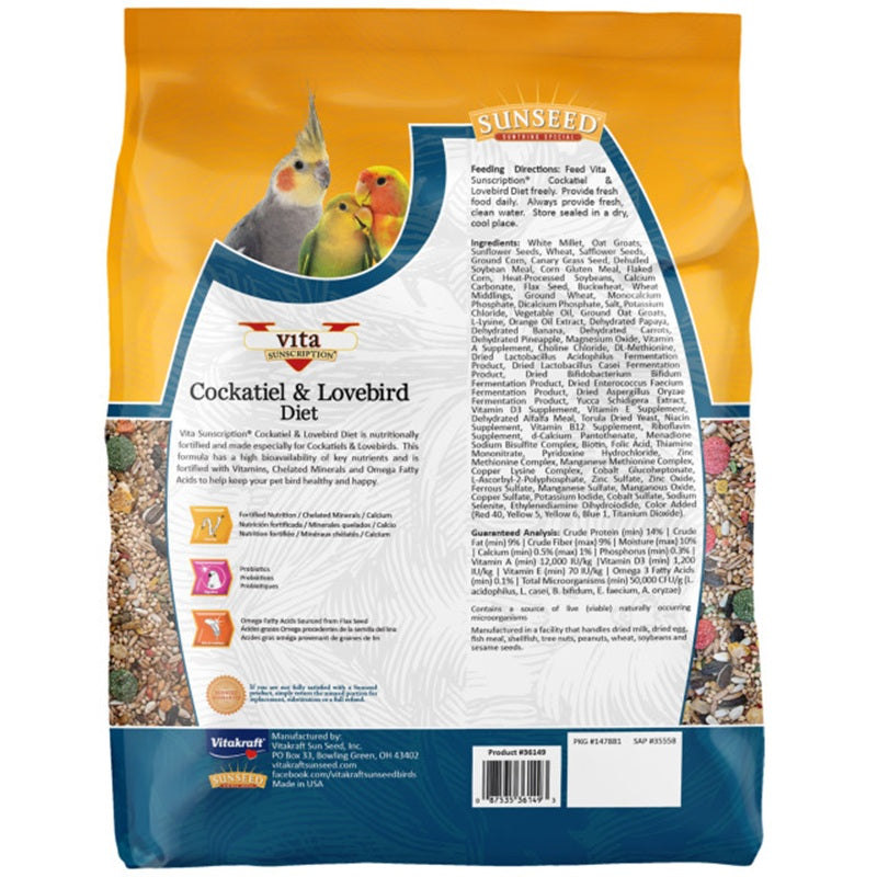 Sunseed vita Cockatiel & Lovebird diet 5lb