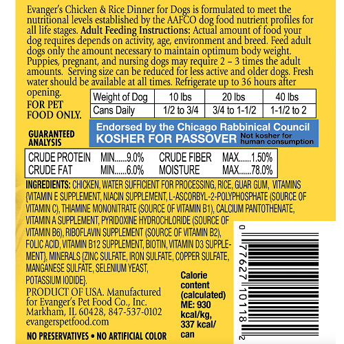 Evanger's Heritage Classic Chicken & Rice 12.5 oz. Can