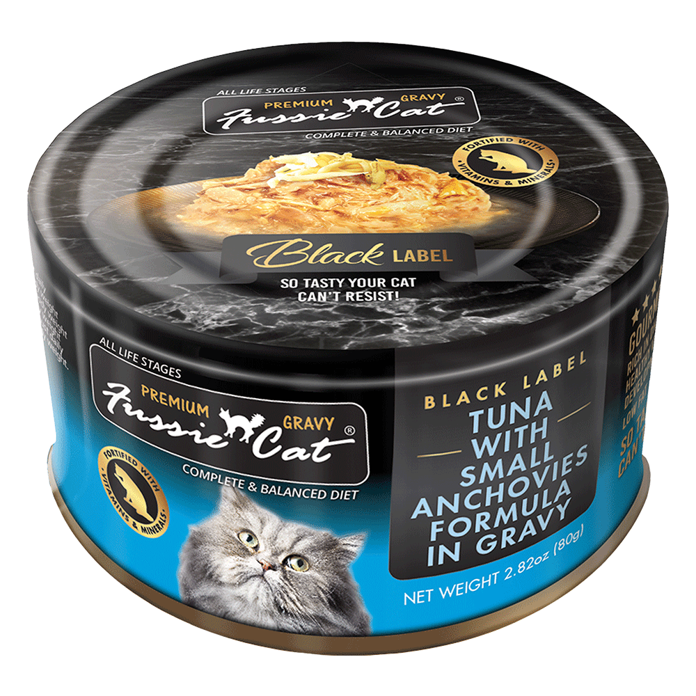 Fussie Cat Black Label Tuna with Small Anchovies Formula in Gravy Wet Cat Food, 2.82oz