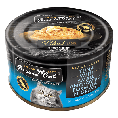 Fussie Cat Black Label Tuna with Small Anchovies Formula in Gravy Wet Cat Food, 2.82oz