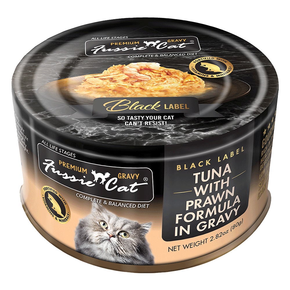 Fussie Cat Black Label Tuna with Prawn Formula in Gravy Wet Cat Food, 2.82oz