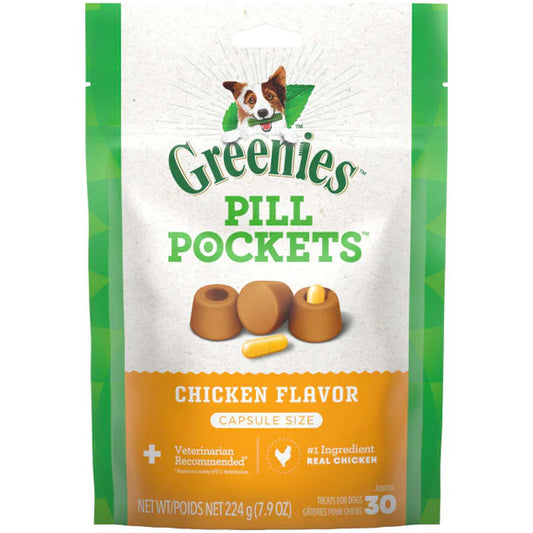Greenies Pill Pockets Canine Real Chicken Flavor Dog Treats Capsule Size, 30 Count