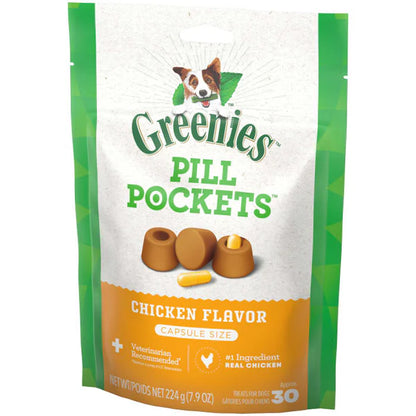 Greenies Pill Pockets Canine Real Chicken Flavor Dog Treats Capsule Size, 30 Count