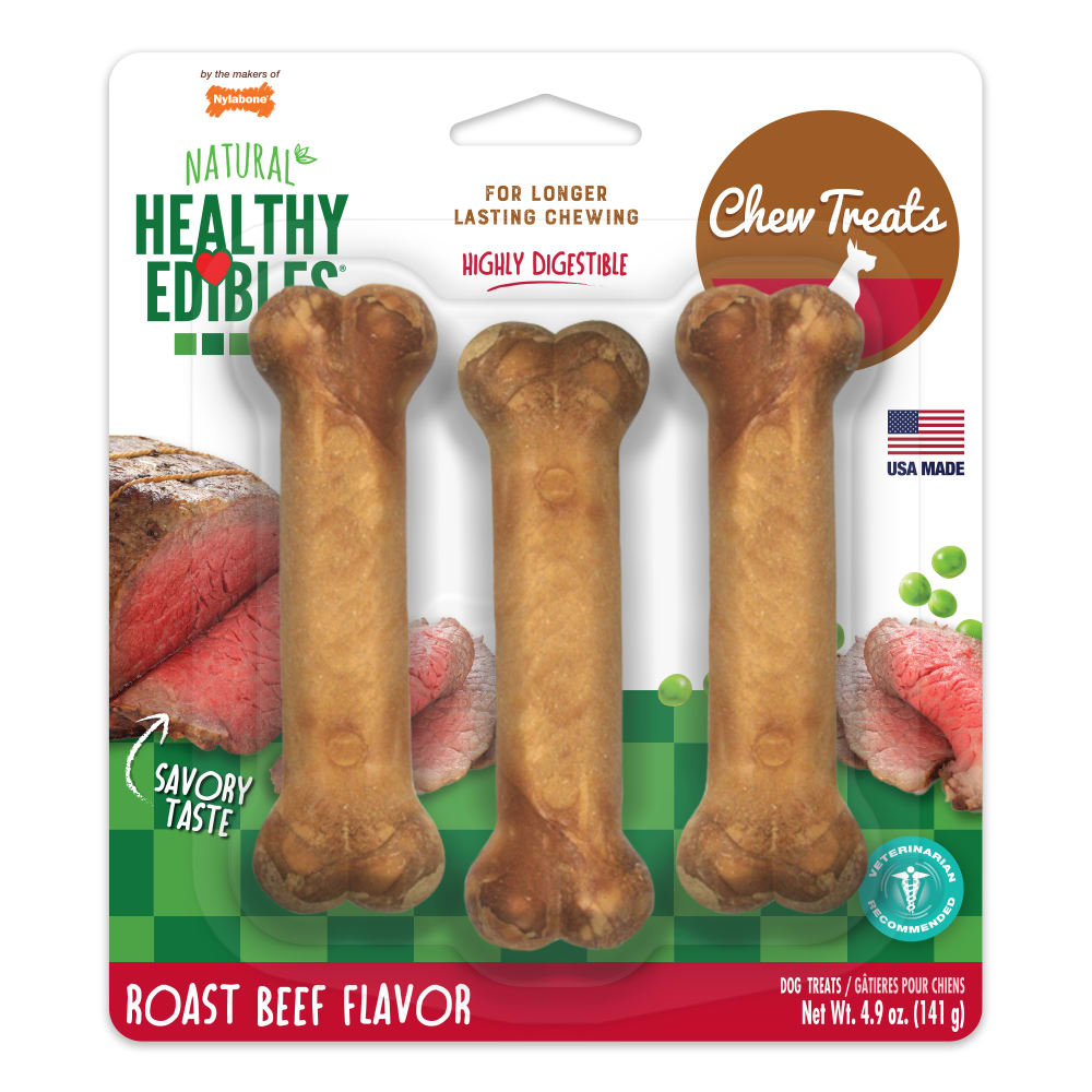 Nylabone Healthy Edibles All-Natural Long Lasting Roast Beef Dog Chew Treats Regular Size