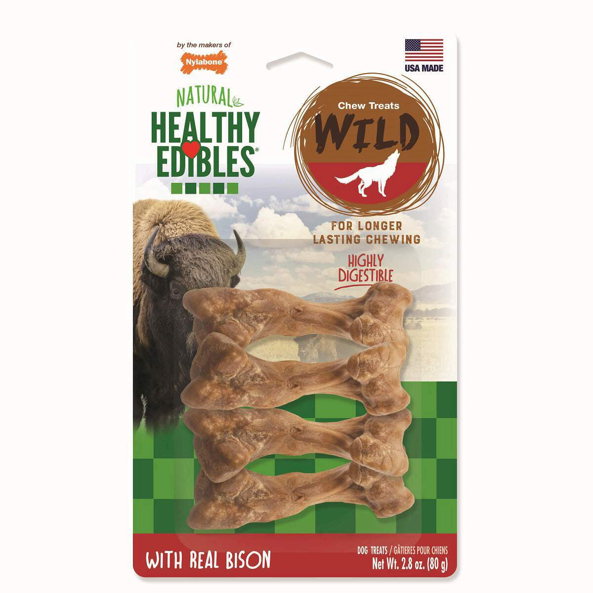 Nylabone Healthy Edibles WILD Natural Long Lasting Bison Dog Chew Treats