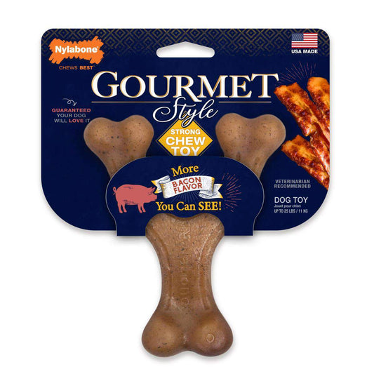 Nylabone Gourmet Style Strong Chew Wishbone Bacon Dog Toy