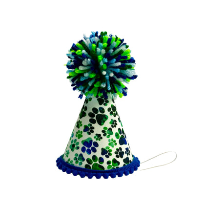 Pup Party Hats Green Blue Paws Party Hat: L