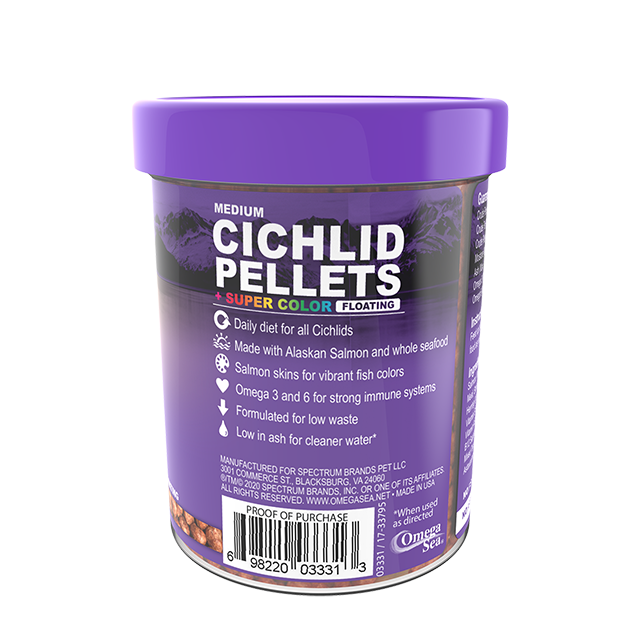 Omega One Super Color Cichlid Pellets Medium Floating Fish Food 6.5 oz