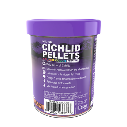 Omega One Super Color Cichlid Pellets Medium Floating Fish Food 6.5 oz