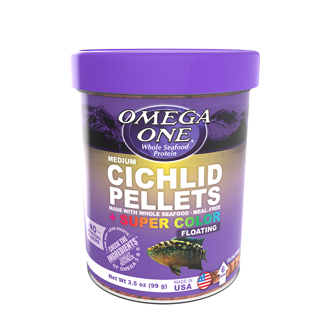 Omega One Super Color Cichlid Pellets Medium Floating Fish Food 6.5 oz