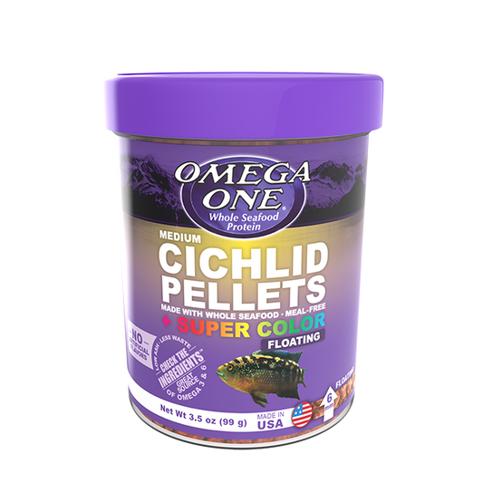 Omega One Super Color Cichlid Pellets Medium Floating Fish Food 6.5 oz