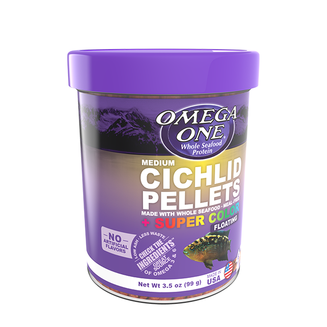 Omega One Super Color Cichlid Pellets Medium Floating Fish Food 6.5 oz