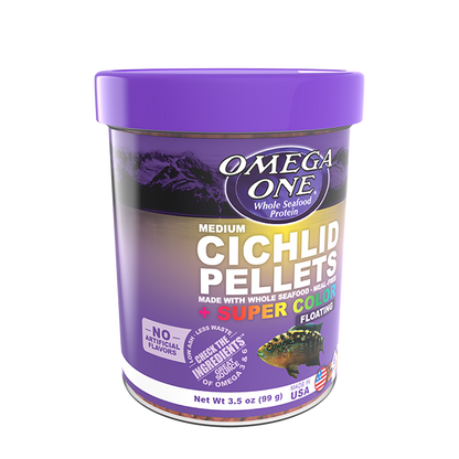 Omega One Super Color Cichlid Pellets Medium Floating Fish Food 6.5 oz