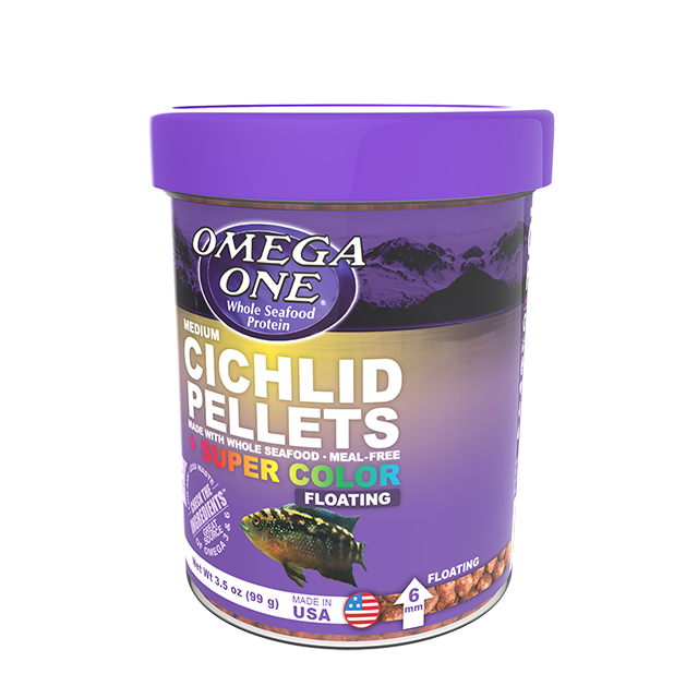Omega One Super Color Cichlid Pellets Medium Floating Fish Food 6.5 oz