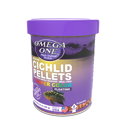 Omega One Super Color Cichlid Pellets Medium Floating Fish Food 6.5 oz