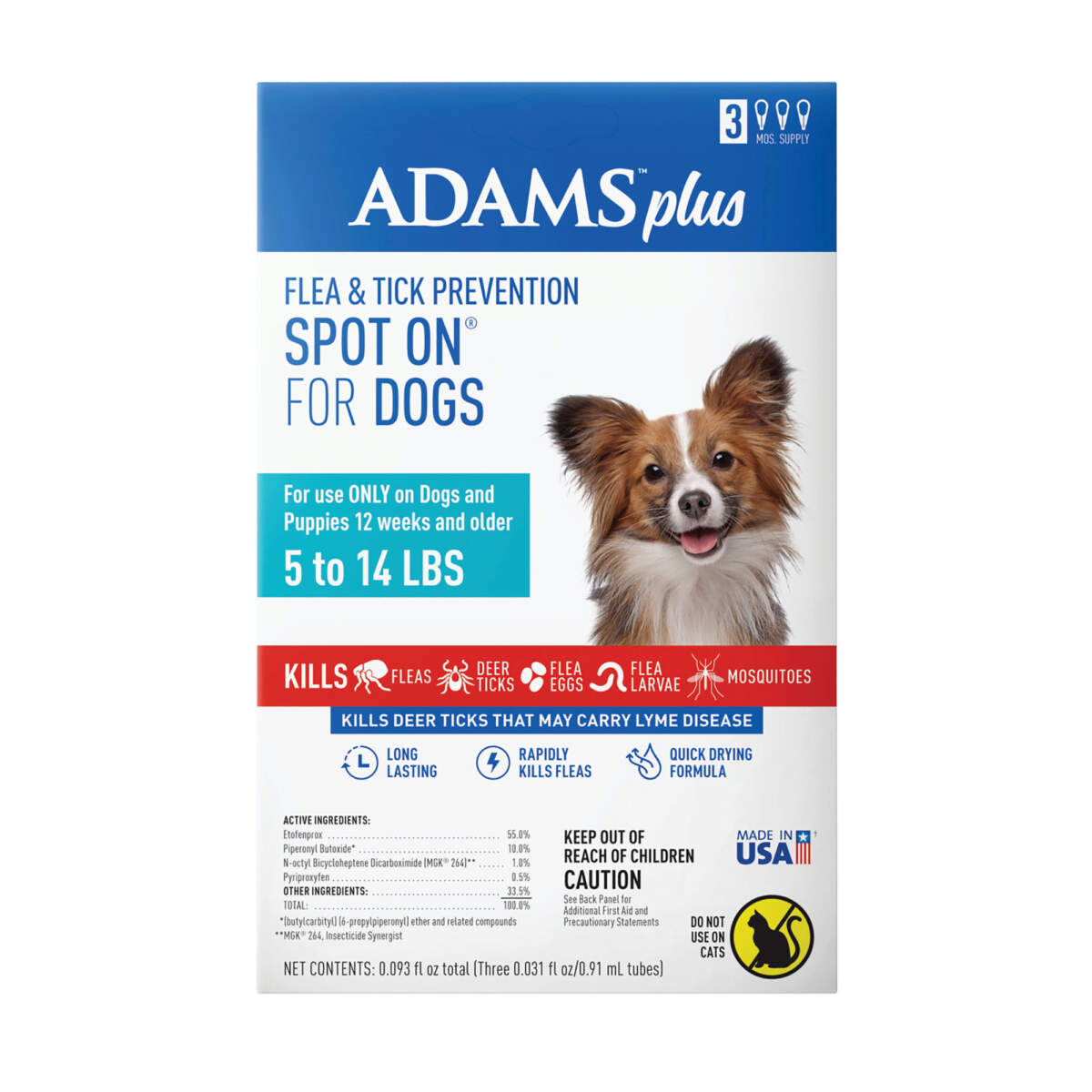 Adams Plus Flea & Tick Prevention Spot On for Dogs, 5-14lbs, 3 Month Supply