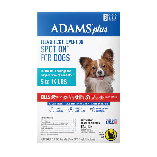 Adams Plus Flea & Tick Prevention Spot On for Dogs, 5-14lbs, 3 Month Supply