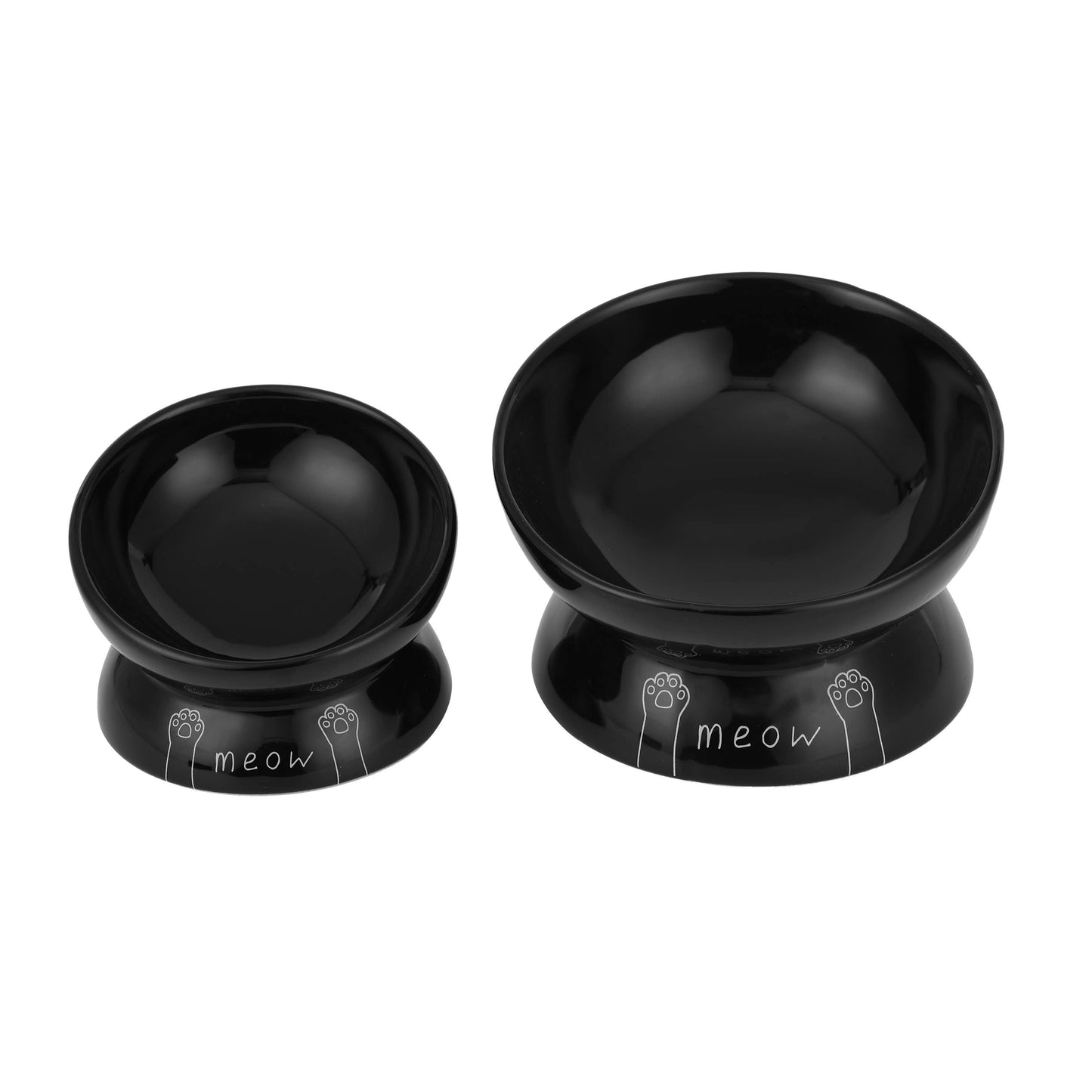 Meow Elevated Ceramic Cat Dish - Ideal For Food Or Water: Black / Standard