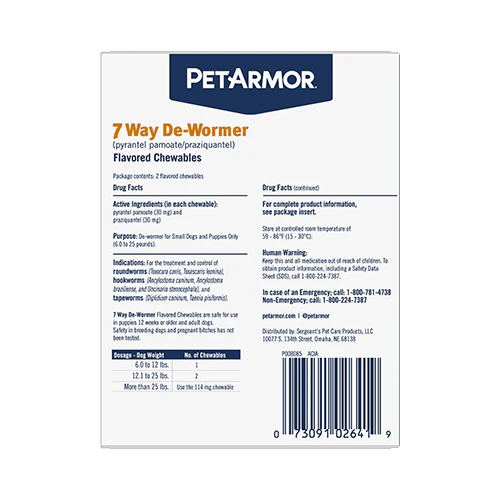 PetArmor® 7 Way De-Wormer (pyrantel pamoate/praziquantel) 2 Count Small Dogs & Puppies