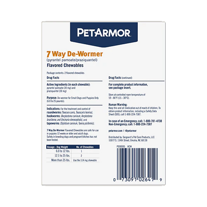 PetArmor® 7 Way De-Wormer (pyrantel pamoate/praziquantel) 2 Count Small Dogs & Puppies