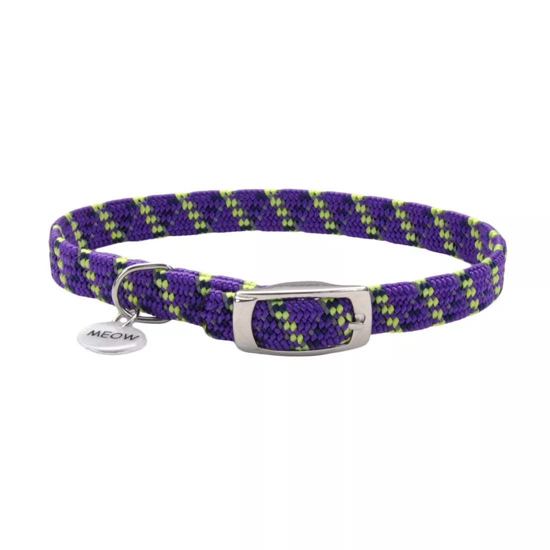 ElastaCat Reflective Safety Stretch Collar with Reflective Charm, Purple