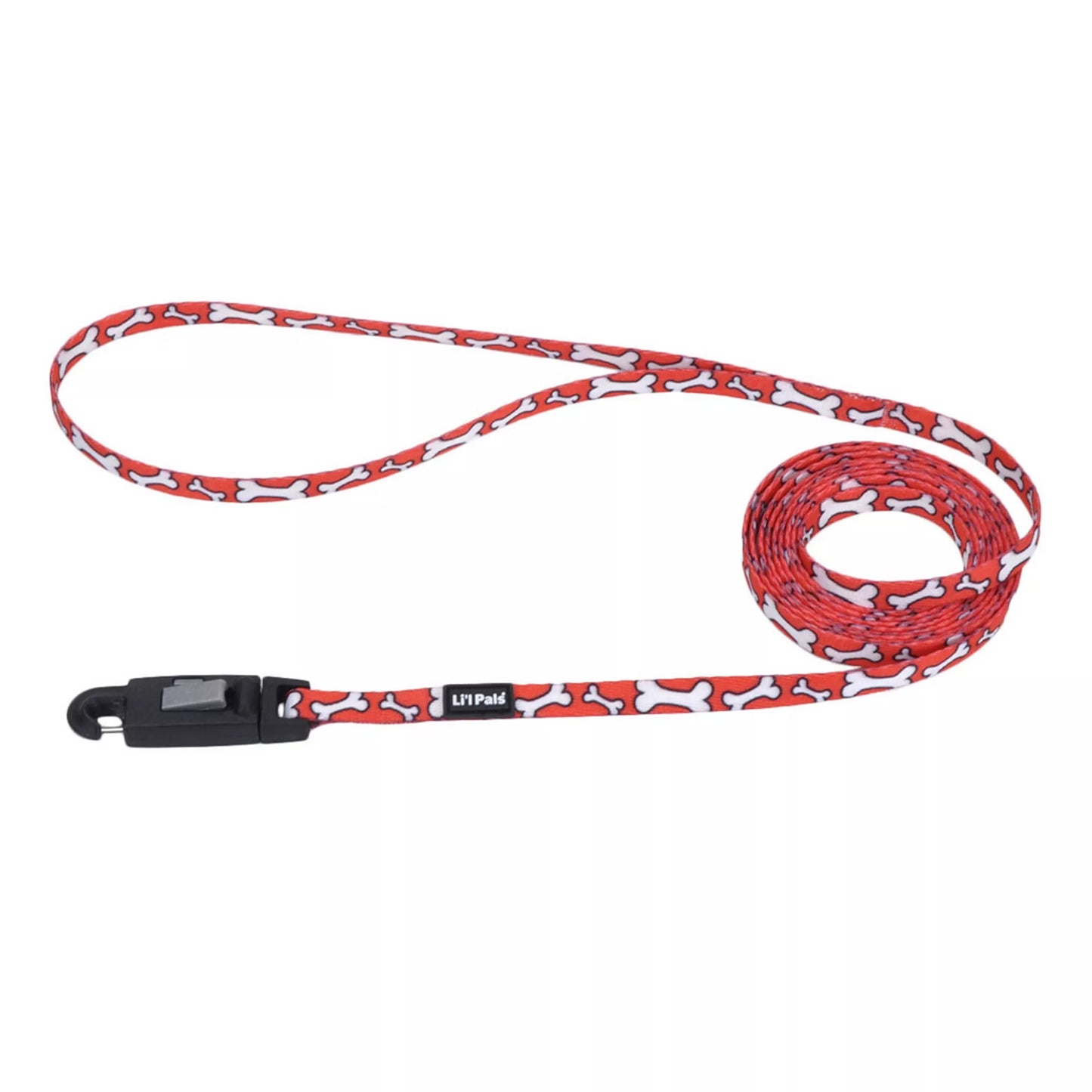 Li'l Pals Patterned Dog Leash with E-Z Snap, Red & White Bones