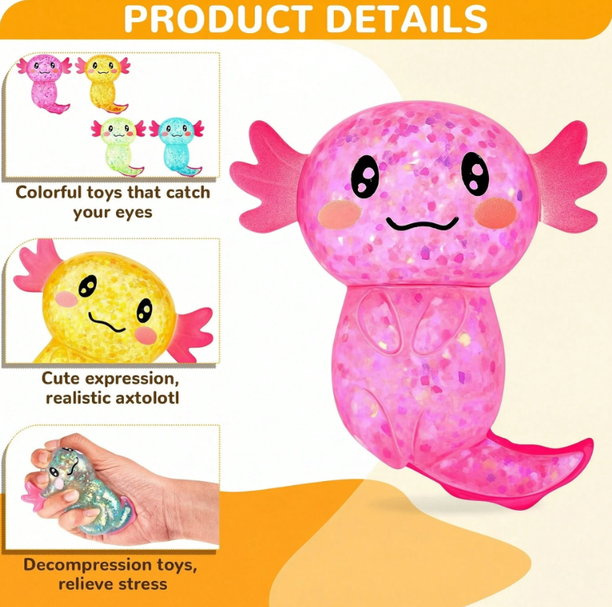 Glitter Axolotl Maltose Squishy Sensory Fidget Toy