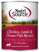 Load image into Gallery viewer, NutriSource Chicken, Lamb &amp; Ocean Fish Recipe Canned Dog Food 13 oz
