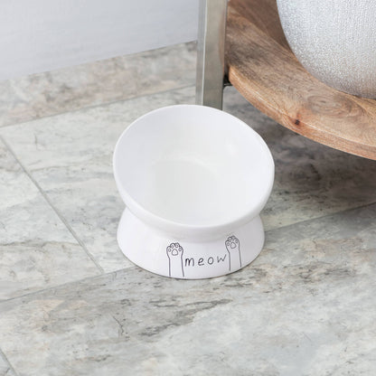 Meow Elevated Ceramic Cat Dish - Ideal For Food Or Water: Black / Standard