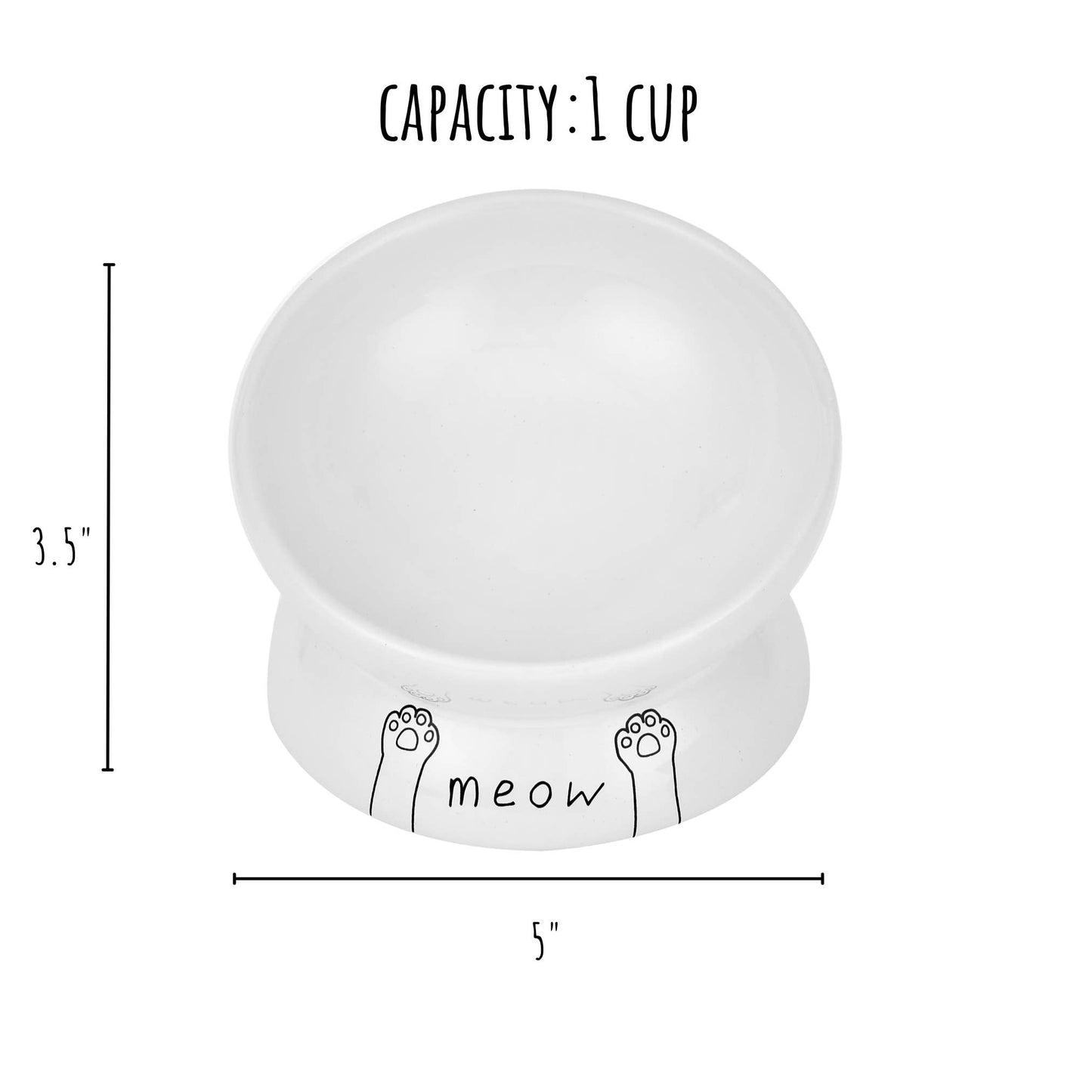 Meow Elevated Ceramic Cat Dish - Ideal For Food Or Water: White / Standard