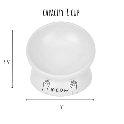 Meow Elevated Ceramic Cat Dish - Ideal For Food Or Water: White / Standard