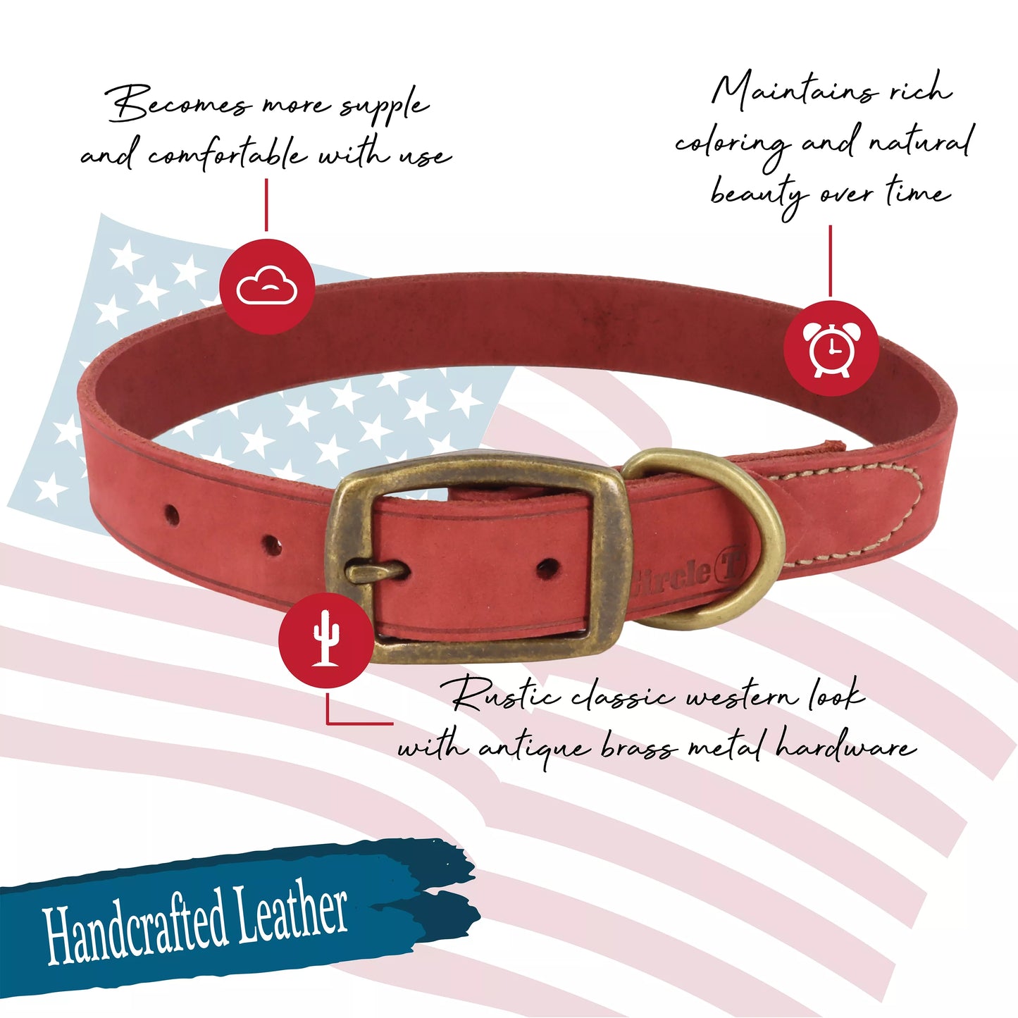 Circle T Rustic Leather Town Dog Collar, Brick Red