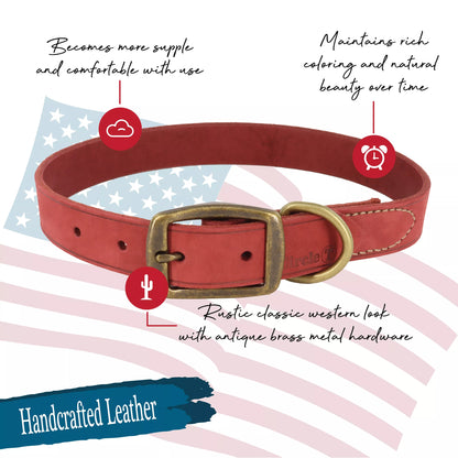 Circle T Rustic Leather Town Dog Collar, Brick Red