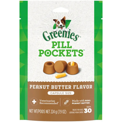 Greenies Pill Pockets Canine Real Peanut Butter Flavor Dog Treats Capsule Size, 30 Count