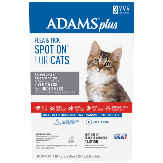 Adams Flea & Tick Spot Treatment for Cats, 2.5-5 lbs
