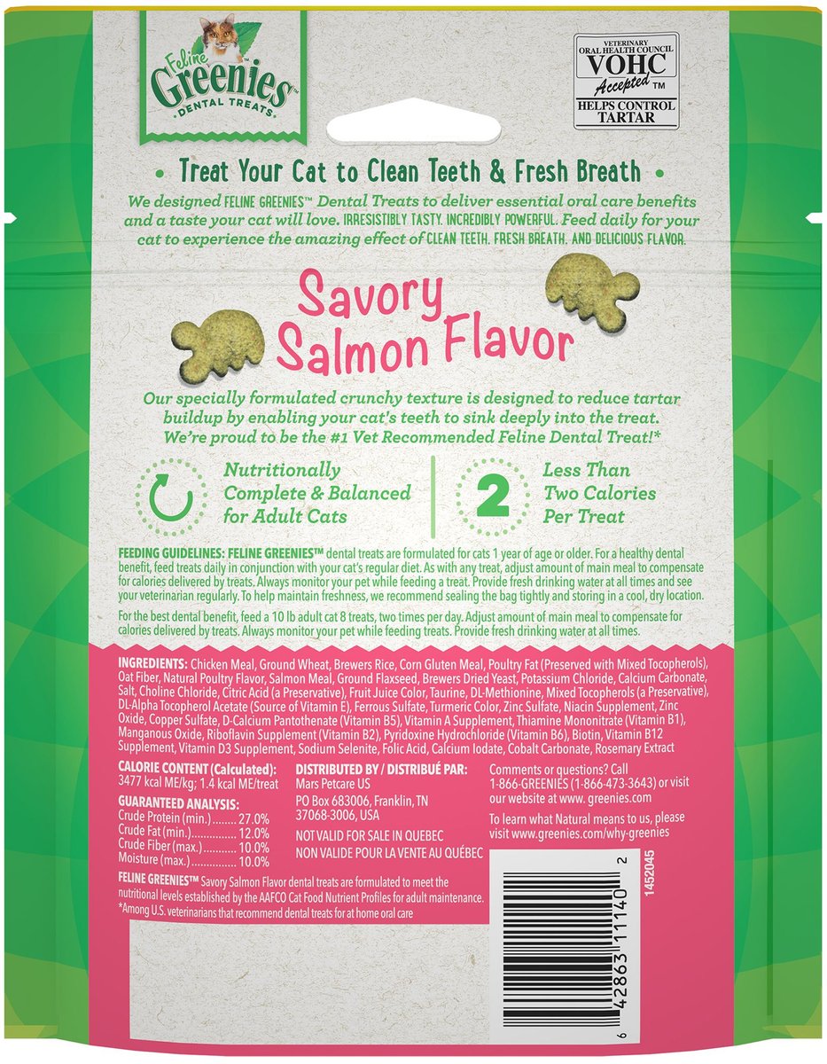 Greenies Feline Savory Salmon Flavor Adult Dental Cat Treats