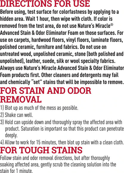 Nature's Miracle Advanced Cat Enzymatic Stain Remover & Odor Eliminator Foam, 17.5 oz bottle