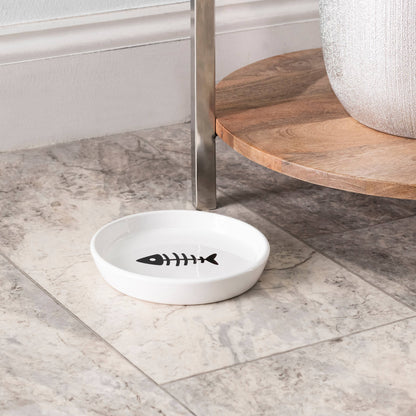 Oscar Classic Round Cat Dish: White